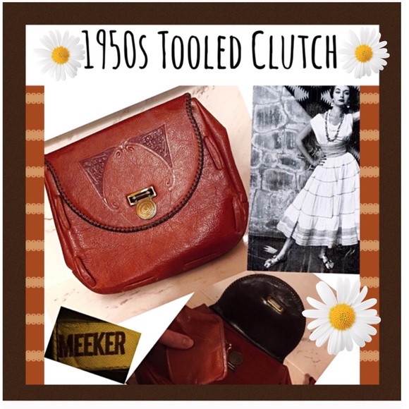 1950s true vintage Meeker tooled leather clutch♥️ - Picture 2 of 9